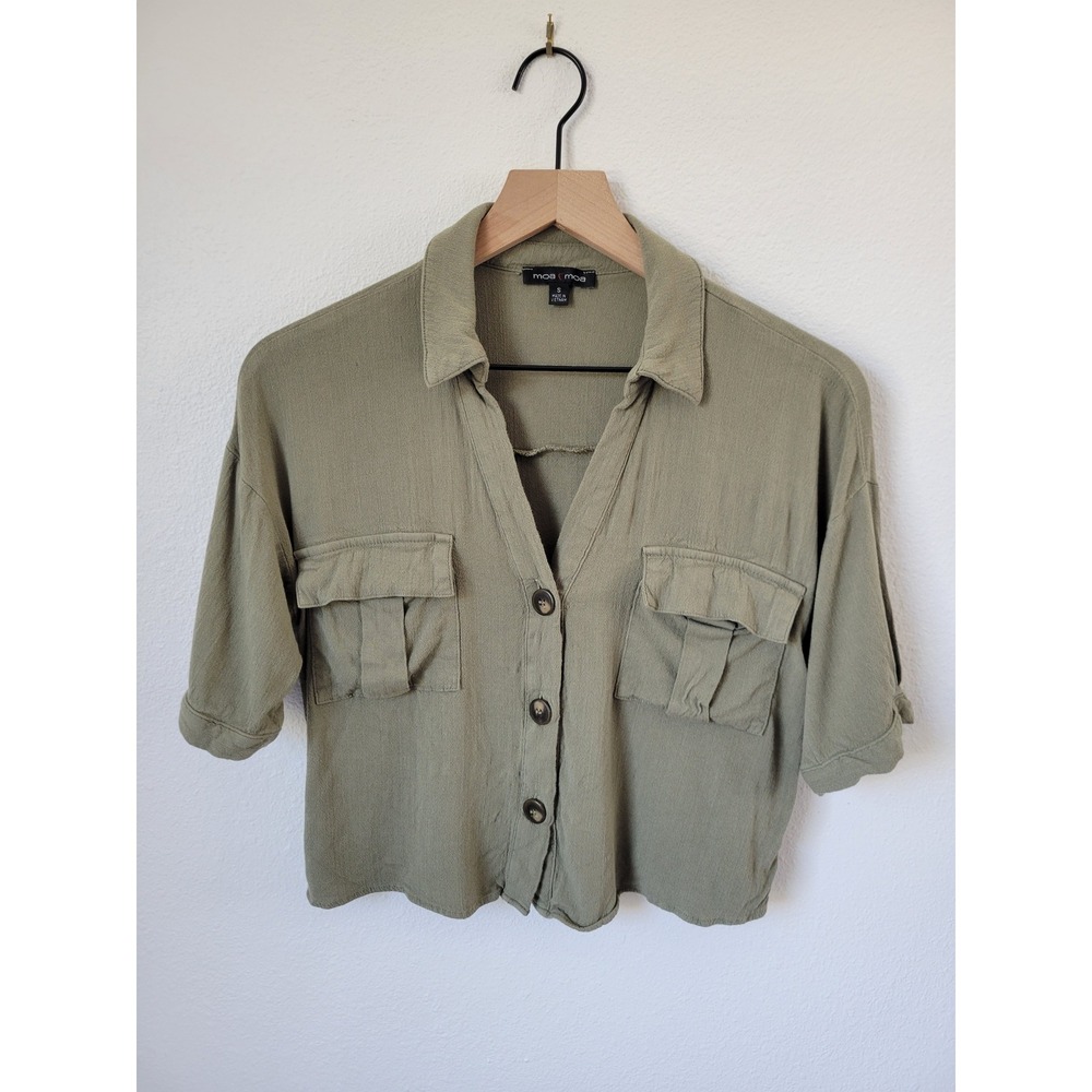 Moa Moa Cropped Olive Green Button-Up Shirt – Women's Small